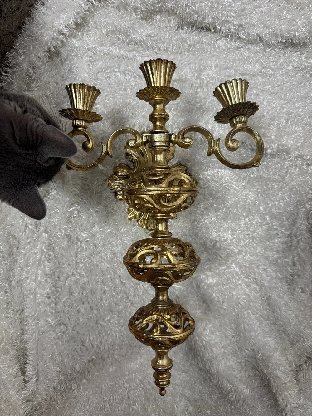 Gold brass wall candelabra taper candle holder